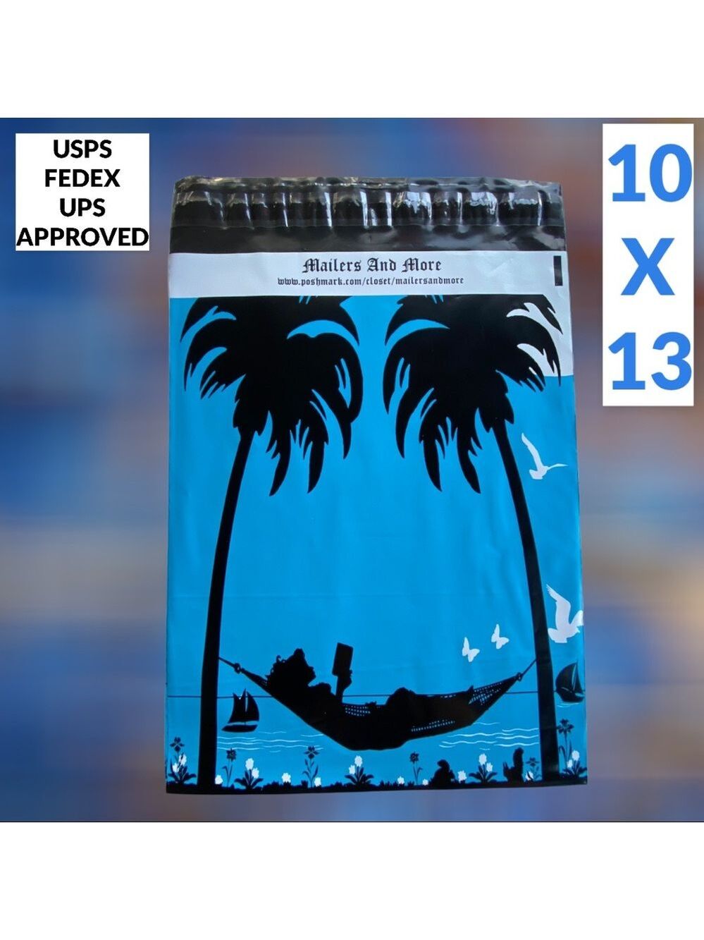 25 10X13 Poly Mailers Girl Hammock Palm Trees, Shipping Envelopes PRICE IS FIRM - Picture 11 of 11